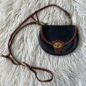 Dooney and Bourke Black Pebble Leather Vintage Cavalry Belt Bag Mini Crossbody